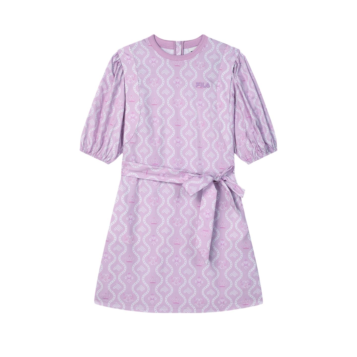 

FILA Heritage Series Logo Pattern Sports Fashion Loose Woven Pullover Round Neck Short Sleeve Dress Women dress Light-Purple F11W428301FPR XXL