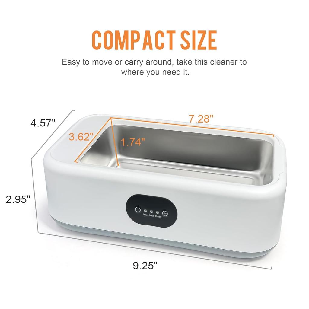 MTWML Ultrasonic Glasses Cleaning Machine,49Khz 22Oz Jewelry Clean Machine with 3 Modes Timer for Ring Earring Dentures Necklaces Watch Strap Keycap