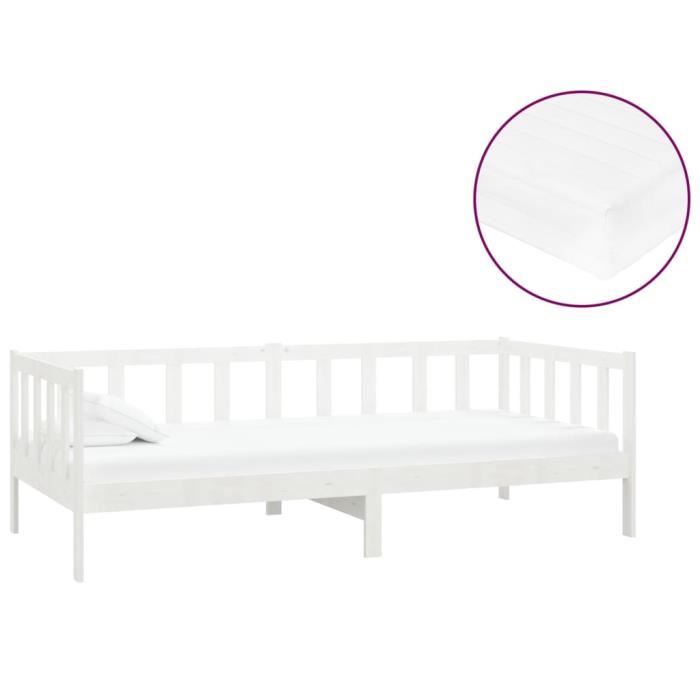 VidaXL Daybed with Mattress 90x200 Cm White Solid Pine Wood 3083605
