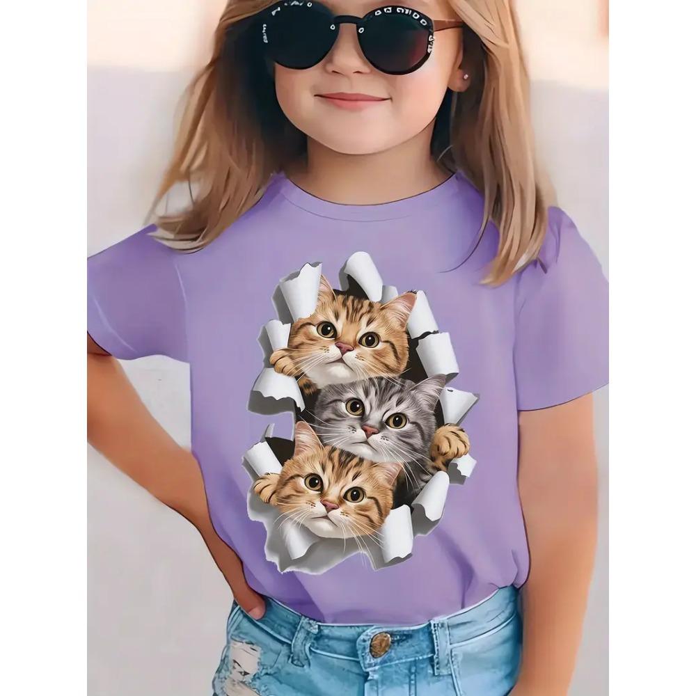 Baby Girl Clothing 3D Cat Print Kids Clothes Short Sleeve T-Shirts for Children Top Tees O-Neck Casual 2025 Children's Clothing