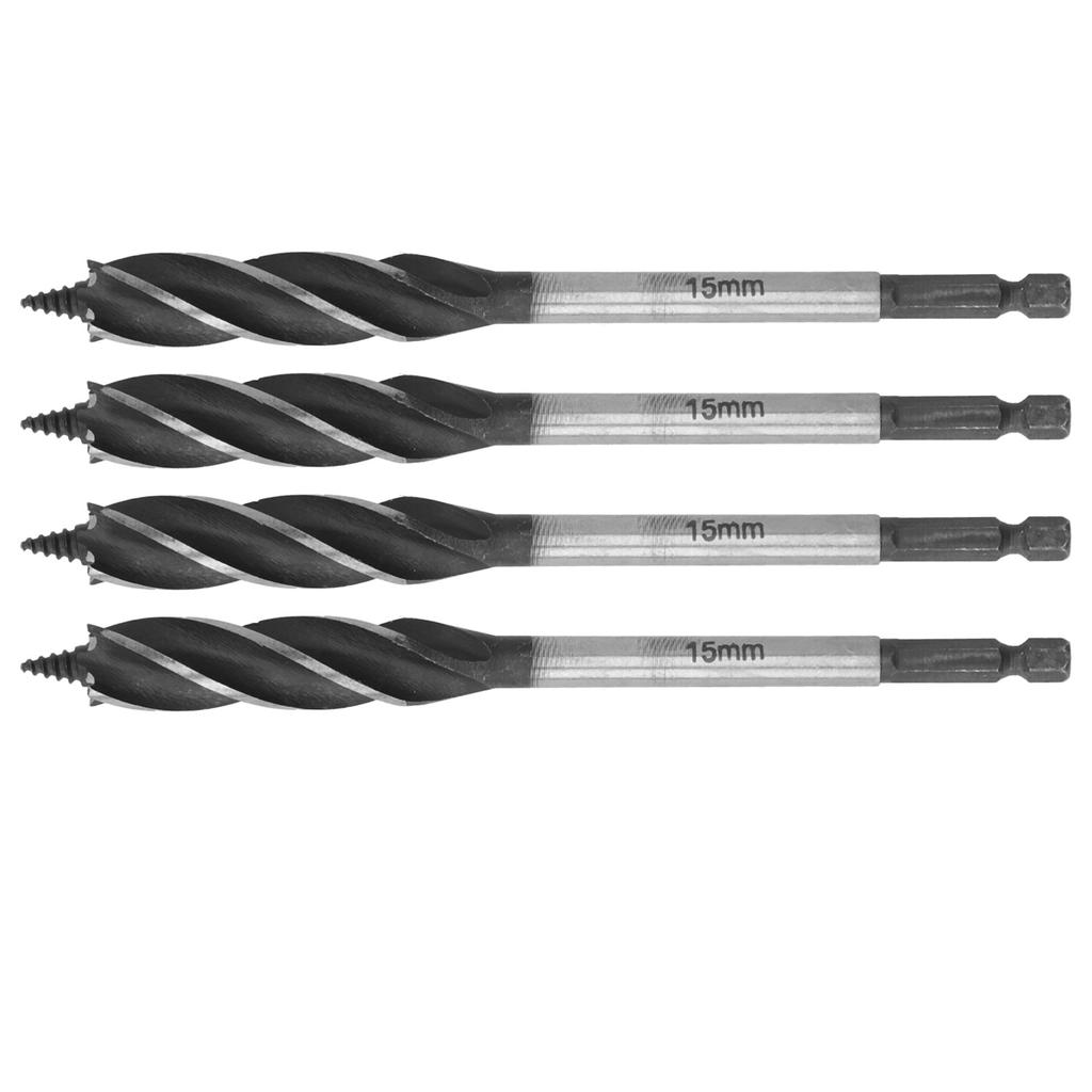4 Stück Holzbearbeitungsbohrer Metall Lochsäge Schneckenbohrer 4?Fulte 4?Schlitz Sechskantschaft Fräswerkzeug 15mm