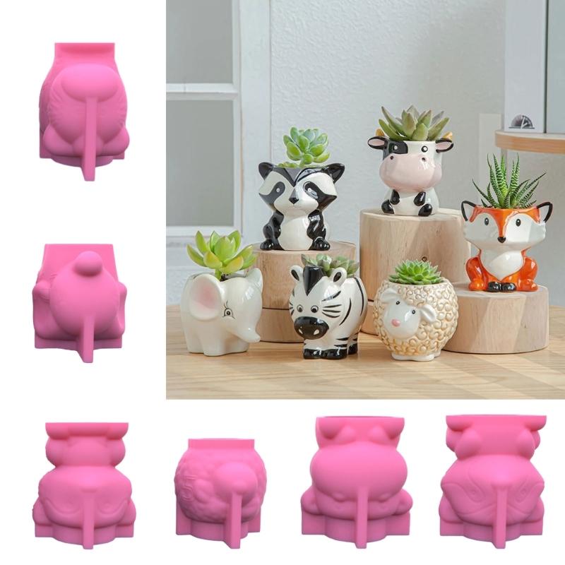 Cute Zebra Fox Concrete Flower Pot Silicone Mold Candle Pen Holder Resin Mold Animal Succulent Planter Pot Mold DIY Art