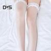 1 Pair Women Stockings See-through Mesh Flower Edge Ultra-thin High Elasticity Japanese Style Anti-slip Solid Color Soft Breathable Quick Dry Lady