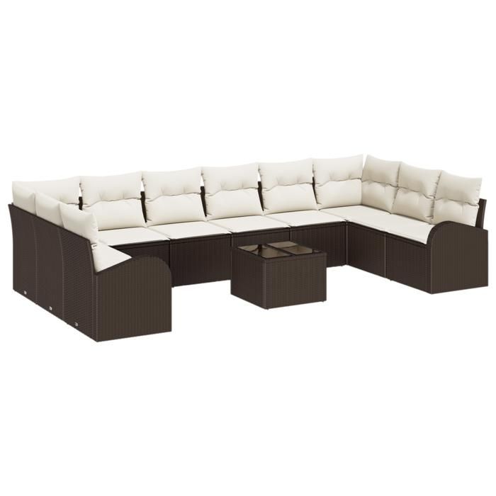 VidaXL Ensemble de Canapés de Jardin 10 Pièces avec Coussins Crème Rattan Poly Gris 3346228