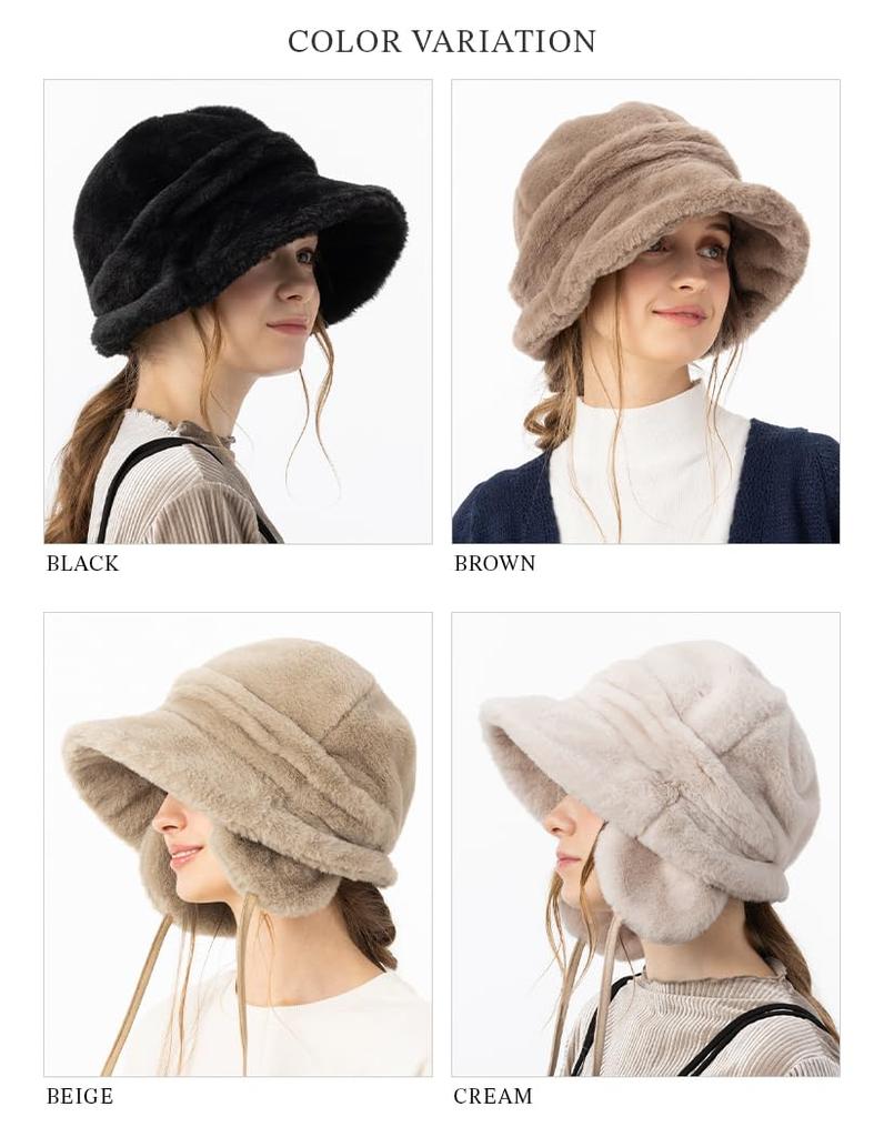 Faux Fur Amy Newsboy Cap with Large Long and Wide Light UV Adjustable Perfect for Fall and Winter Loo&c Women's 2-Way Ears, Size, Brim, 100% Blocking,