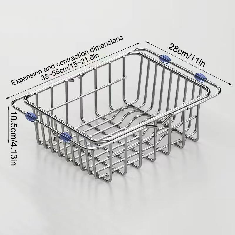 Adjustable Drain Baskte Stainless Steel Sink Tableware Rack Kitchen Fruit Drainer Expandable Vegetable Washing Basin Dish Rack L