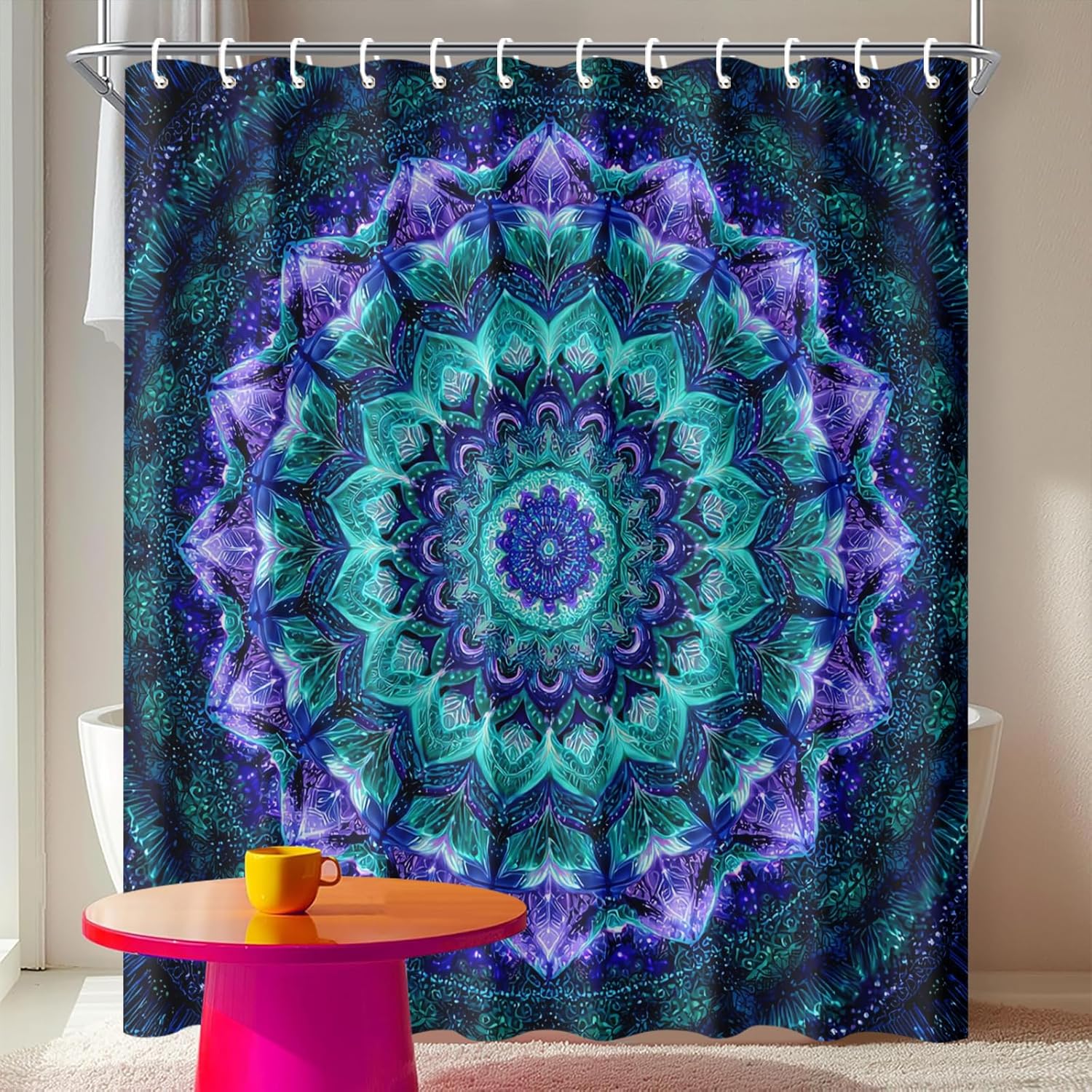 

Mandala Shower Curtain Purple Blue Boho Bathroom Curtain With Psychedelic Meditation Design Spiritual Hippie Bathroom Decor W60H190(CM)-1 Pcs