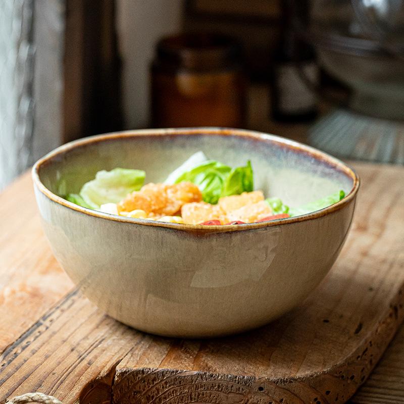 Vintage Nostalgic Noodle Bowl 5.5-Inch Ceramic Bowl Breakfast Bowl Thickened Irregular Kiln Salad Bowl Outlet