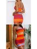 European & American Women's Rainbow Print Strapless Ruffled Dress - Summer Nightclub Wear