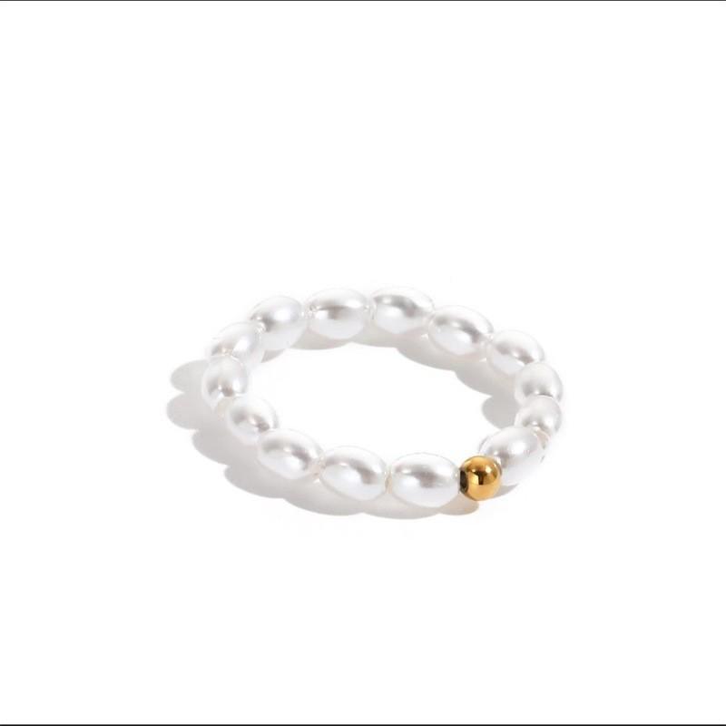 European Stylish Korean Oval Imitation Pearl Ring - Titanium Steel Circumference 54MM-US7