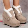 Metal Buckle Suede Wedge Heel Snow Boots Women Winter Round Toe Super High Heel Ankle Boots Warm Faux Fur Thick Bottom Shoes