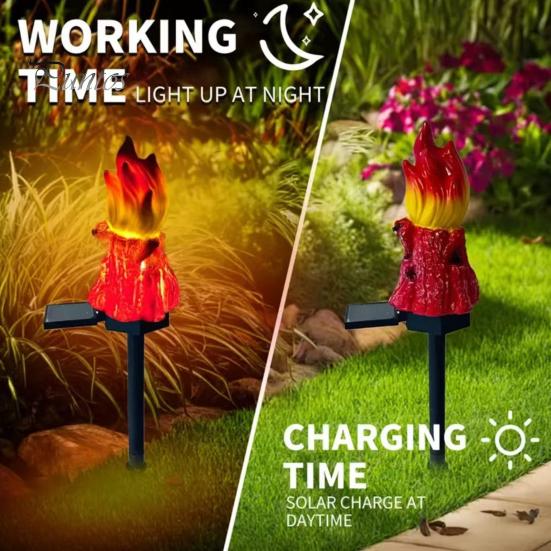 Automatic Dusk to Dawn Lights Solar Flame Garden Light, Waterproof LED Torch Light with Stake, Outdoor Path for Patio Bonfire Walkway Courtyard