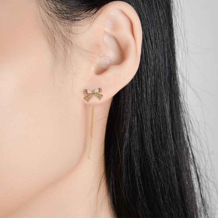 Stilvolle, Schlichte und Süße Zirkon Schleifenohrringe, Quaste, Leichte Luxus Nischendesign Ohrringe