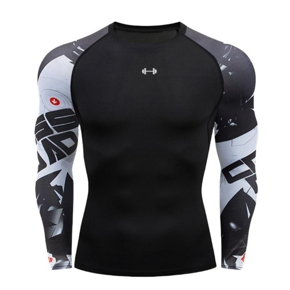 Herren Sport Fitness Langarm Kompressionsshirt Stretch Schnelltrocknend Atmungsaktiv Trainings Oberteil für Laufen Basketball