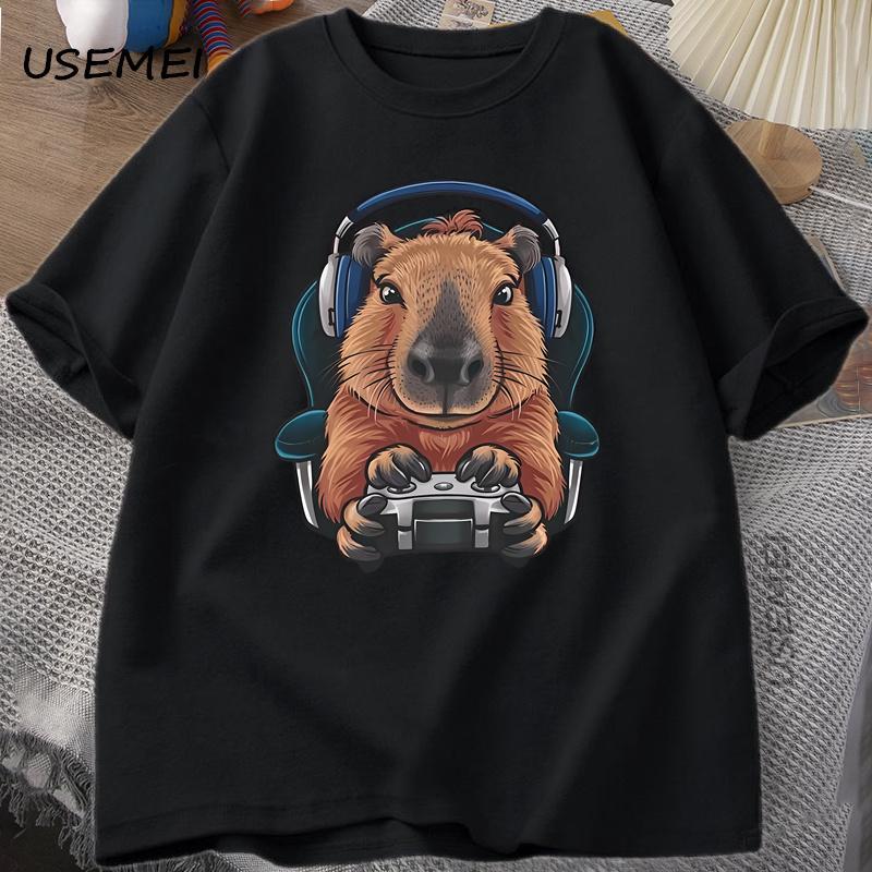 Unisex Gamer Capybara Shirt Capybara Tank Top Graphic Cute Rodent Tshirt Funny Animal Gaming with Controller Unique