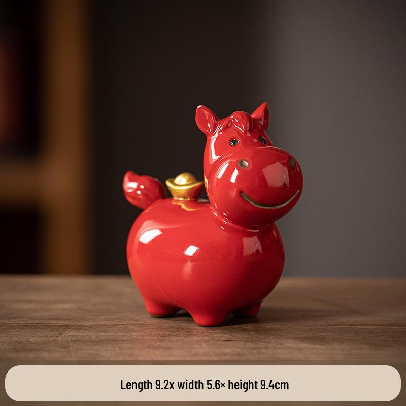 Пара керамических статуэток лошадей династии Тан, красные - Талисман года по китайскому гороскопу, Настольный декор