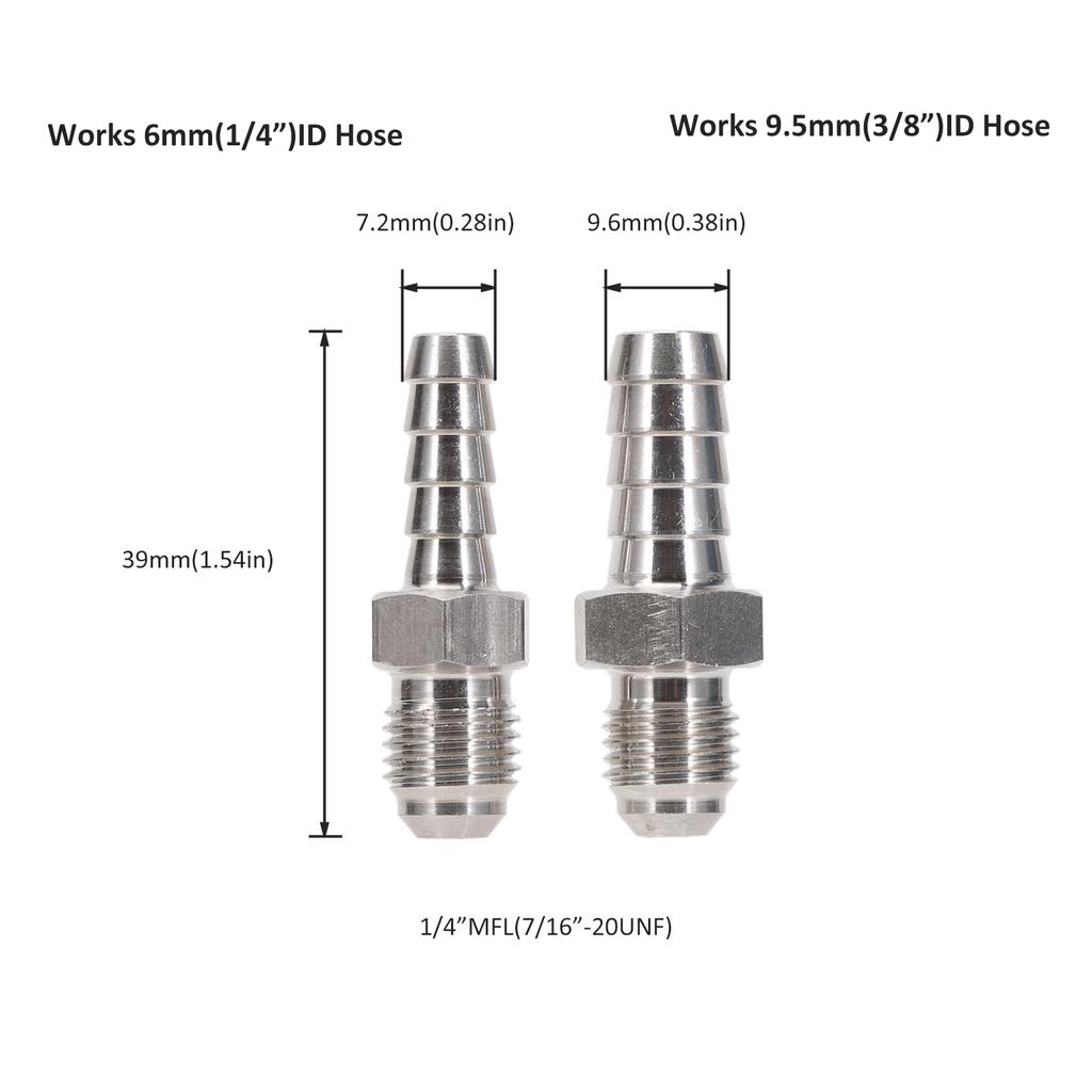 6mm/9.5mm Hose Barb X 1/4" MFL Male Flare Adapter Homebrew Beer Kegging Fitting 304 Stainless Steel Brewer Hardware