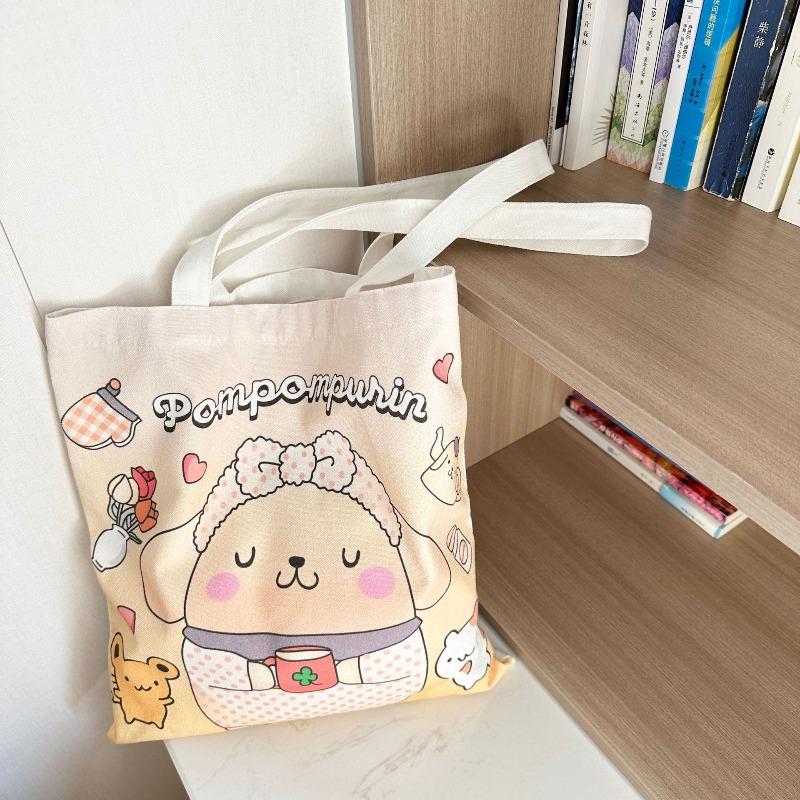 Cartoon student canvas bag cute animation large capacity book shoulder shopping bag tutoring bag versatile handbag