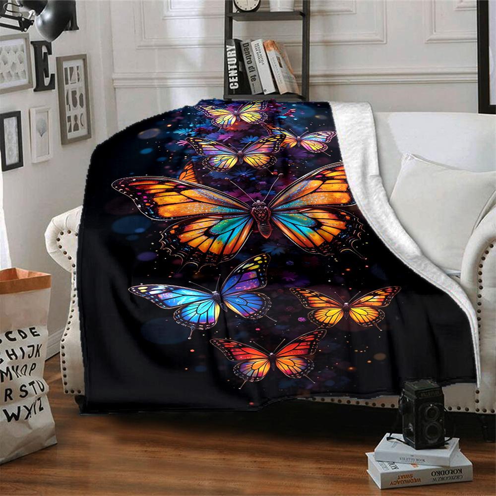 1pc Butterfly Print Blanket Lightweight Flannel Blanket Throw Blanket For Sofa, Bed, Travel, Camping, Livingroom, Office, Couch, Chair, And Bed yy2510
