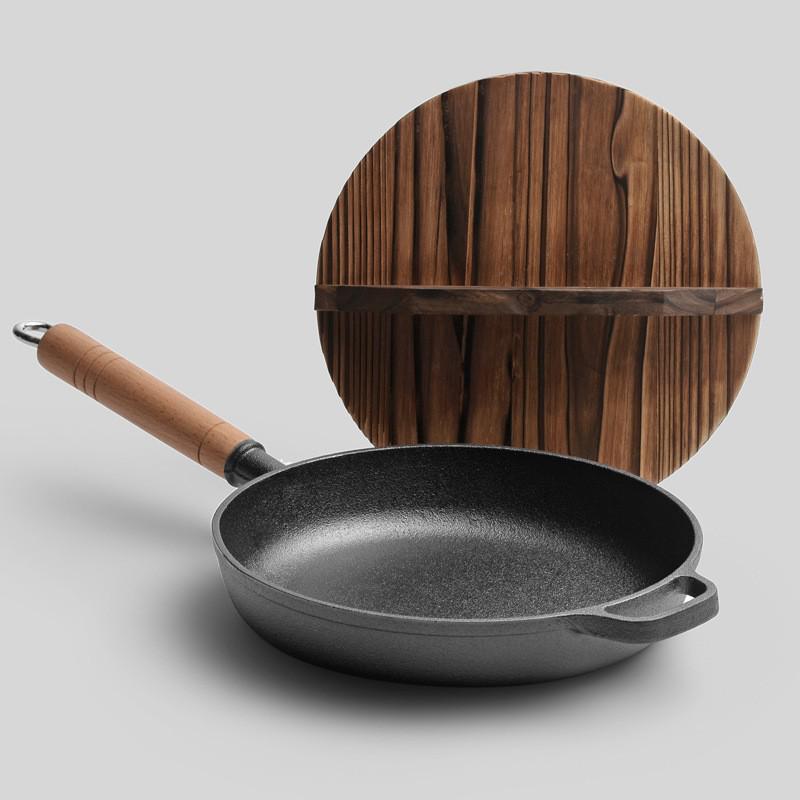Non-Stick Cast Iron Flat-Bottom Wok - Gas Stove Compatible Pancake and Steak Frying Pan