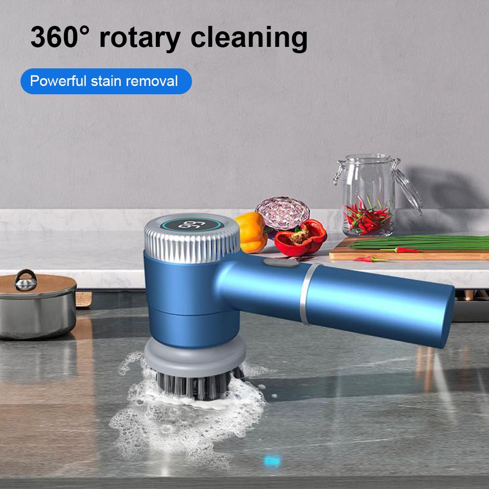 Wireless Electric Cleaning Brush Electric Spin Scrubbers with 5 Brush Heads Cordless Electric Scrubber Household Cleaning Gadget