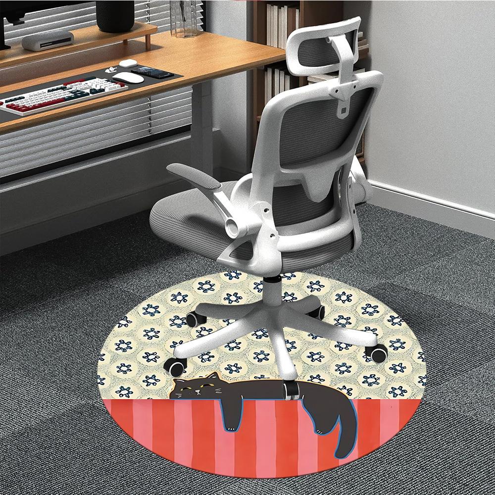 

1pc Cat Floral Pattern Office Round Area Rug, Indoor Mat Suitable For Office, Under Office Chairs Bedroom Living Room Home Decor, Room Deco175 80cm by 80cm