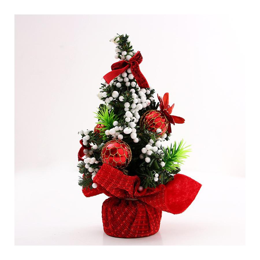 Mini Christmas Tree Decor - Handmade Small Tabletop Christmas Tree with Ornaments, Bows & Berries for Holiday Home & Office Decoration