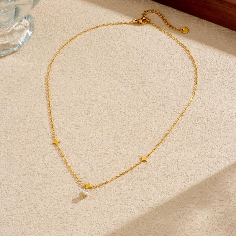 

Gold Star Zircon Pendant Necklace Dainty Choker For Women золотой