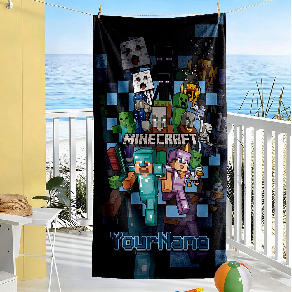 Minecraft Customizable Name Beach Towel Super Soft Microfiber Quickdry Fabric