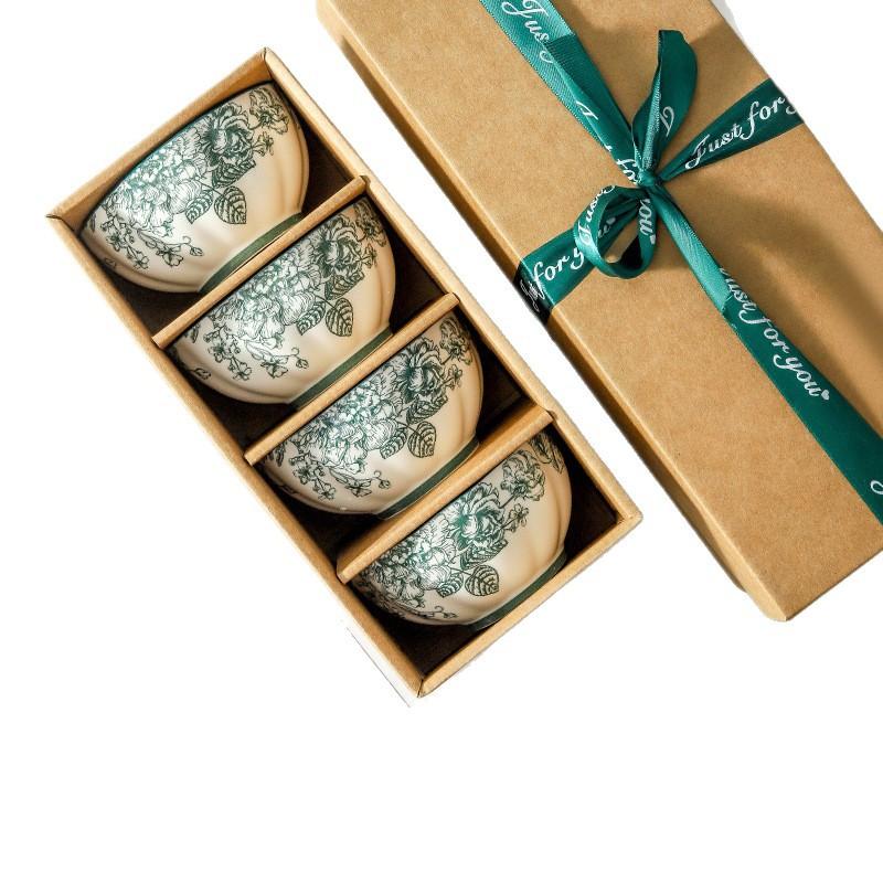 Japanese-Style Ceramic Tableware Set, Underglaze Color Dish Set, Rose High-Value Opening Business Event Gift Bowl