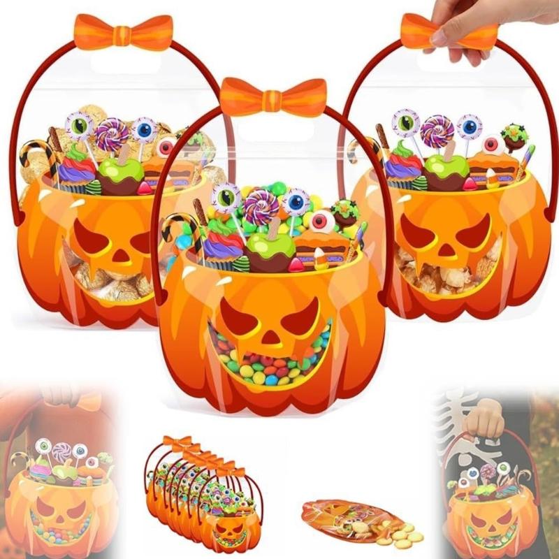 Reusable Clear Plastic Halloween Gift Pouches Halloween Containers for Candy Storage and Holiday Celebration