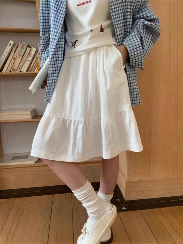 Plus-Size Retro A-line Elastic Waist Summer Skirt for Women
