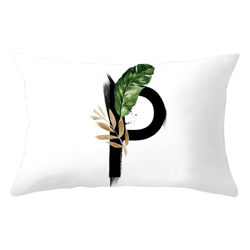 30x50cm 26 Letters Polyester Pillowcase Green Leaves Plant Cushion Cover Living Room Home Decoration Car Waist Throw Pillow Case