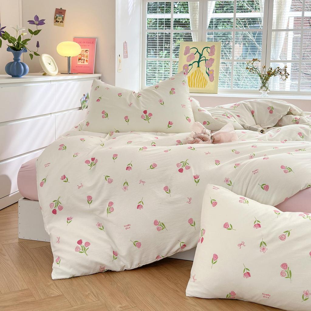 BUKAROOM Double Bedding Set with Double Duvet Cover 2 and Fitted Suitable for All Seasons 4-Piece Zipper, (190x210cm), Pillowcases, Sheet, Soft,