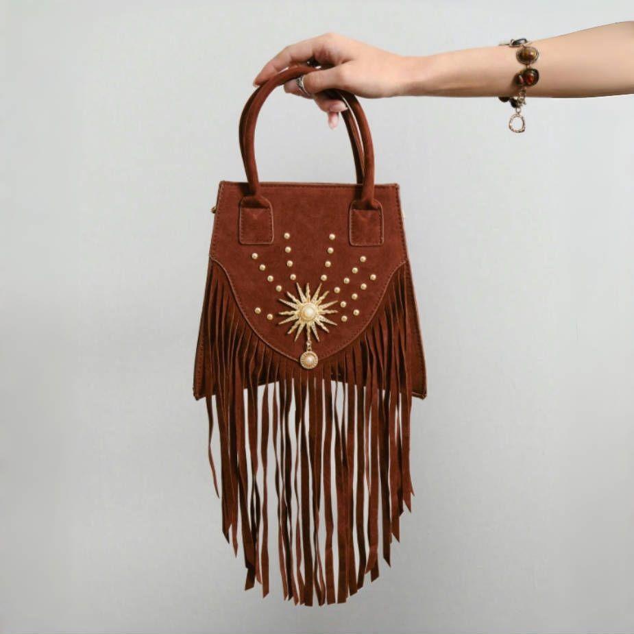 

Vintage Hot Girl Brown Shoulder Bag Women Trendy Studded Fringe Underarm Bag Ladies Large Capacity Casual Crossbody Bag Y2k 2025 кавовий