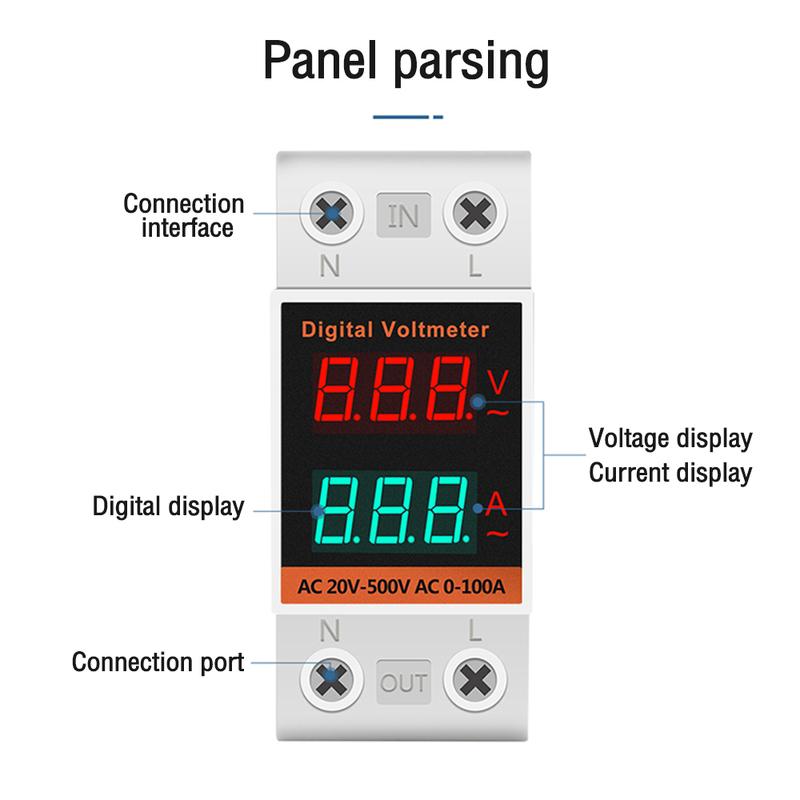 Din Rail LED Dual Display AC Voltmeter Ammeter Electricity Meter AC60-500V AC0.00-99.9A Voltage Current Monitor Volts Amps Relay