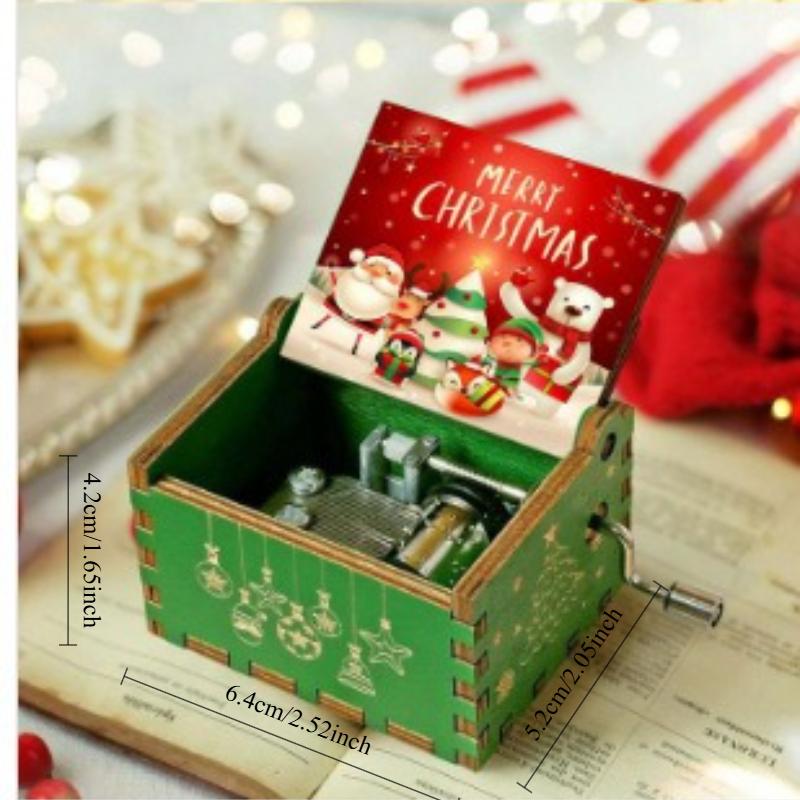 Wooden Hand-cranked Music Box Christmas Music Box Retro Engraving Exquisite Painted Glue