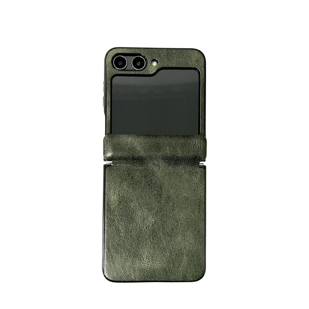 Samsung Galaxy Z Flip7 Crazy Horse Leather Folding Screen Case - Leather Texture Frosted Protective Cover