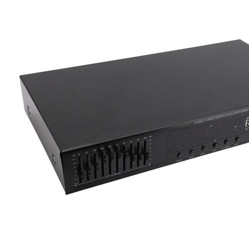 20-bånds equalizer, stereo grafisk EQ med digitalt display, innebygd BT, diskant-, mellomtone- og bassjustering, støtter BT og USB