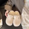 French Flat-bottomed Fluffy Slippers for Women's Outer Wear 2025 Autumn and Winter New Models Are Great-looking, One Pedal, Velvet Mary Jane Cotton M