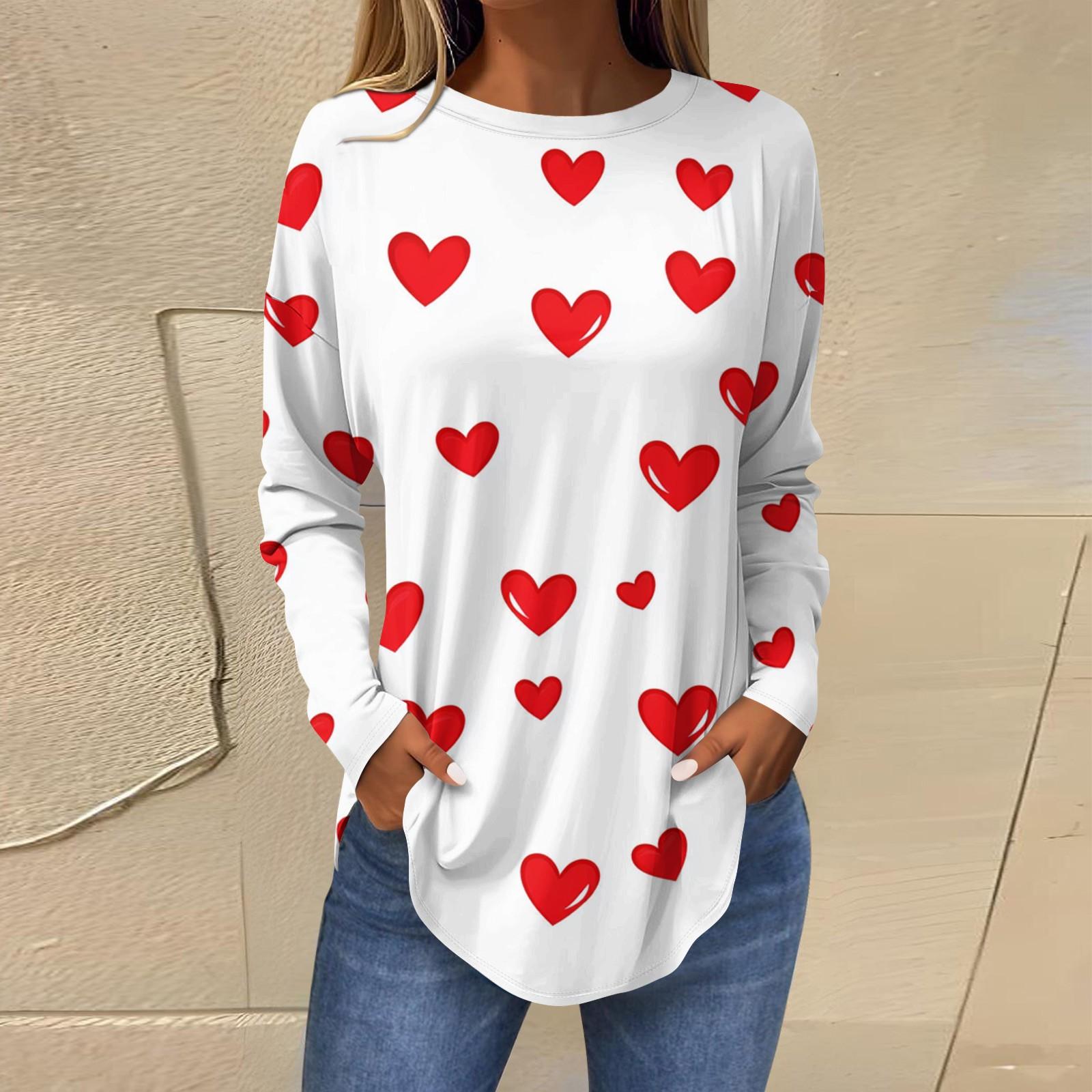 

Женская свободная футболка с круглым вырезом и принтом в виде сердца ко Дню святого Валентина, длинный рукав, топ, пуловер L синий