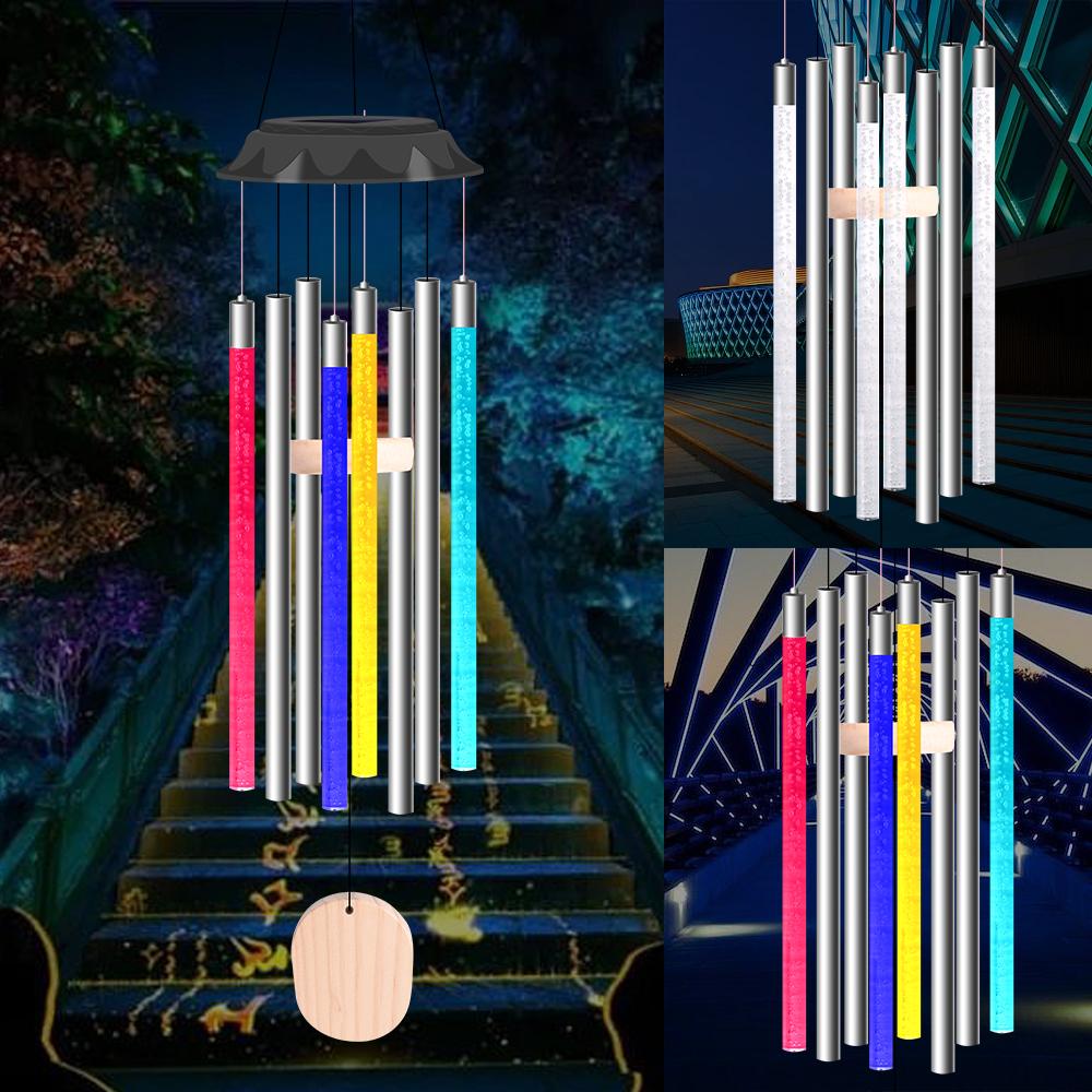 Solar Led Wind Chime Light Various Colors Light Outdoor Waterproof Hanging Tube Pendant Lamp Garden Patio Yard Decoration Lamp