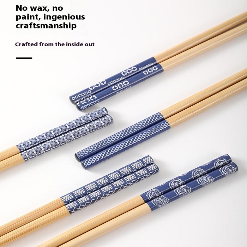 Reusable 5Pairs Tableware Handmade Bamboo Japanese Wood Chopsticks Sushi Food Cat Flower Multi Color Wooden Chop Sticks