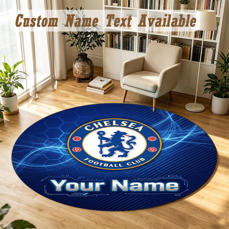 Round Rug Custom NameChelsea FC Pattern Non Slip Carpet Home Floor Decor
