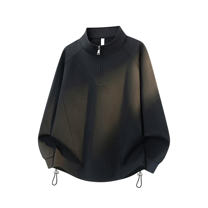 

men s Half Zip Stand Collar Sweatshirt Casual Long Sleeve Pullover with Drawstring Hem Loose Fit Lightweight Top for Daily Wear M