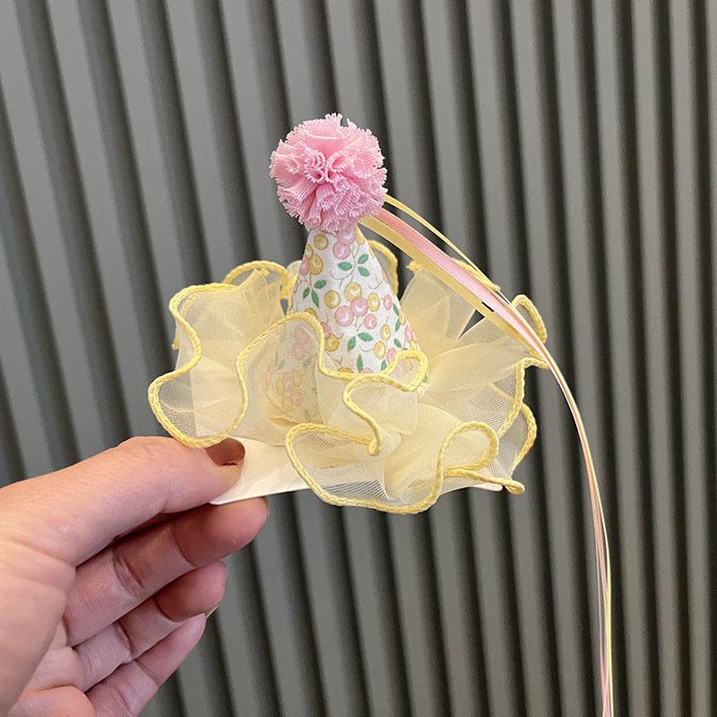 Princess Gauze Flower Ribbon Birthday Hat Hair Accessory - Fashionable Baby and Women's Hair Clip for Festivals & Performances