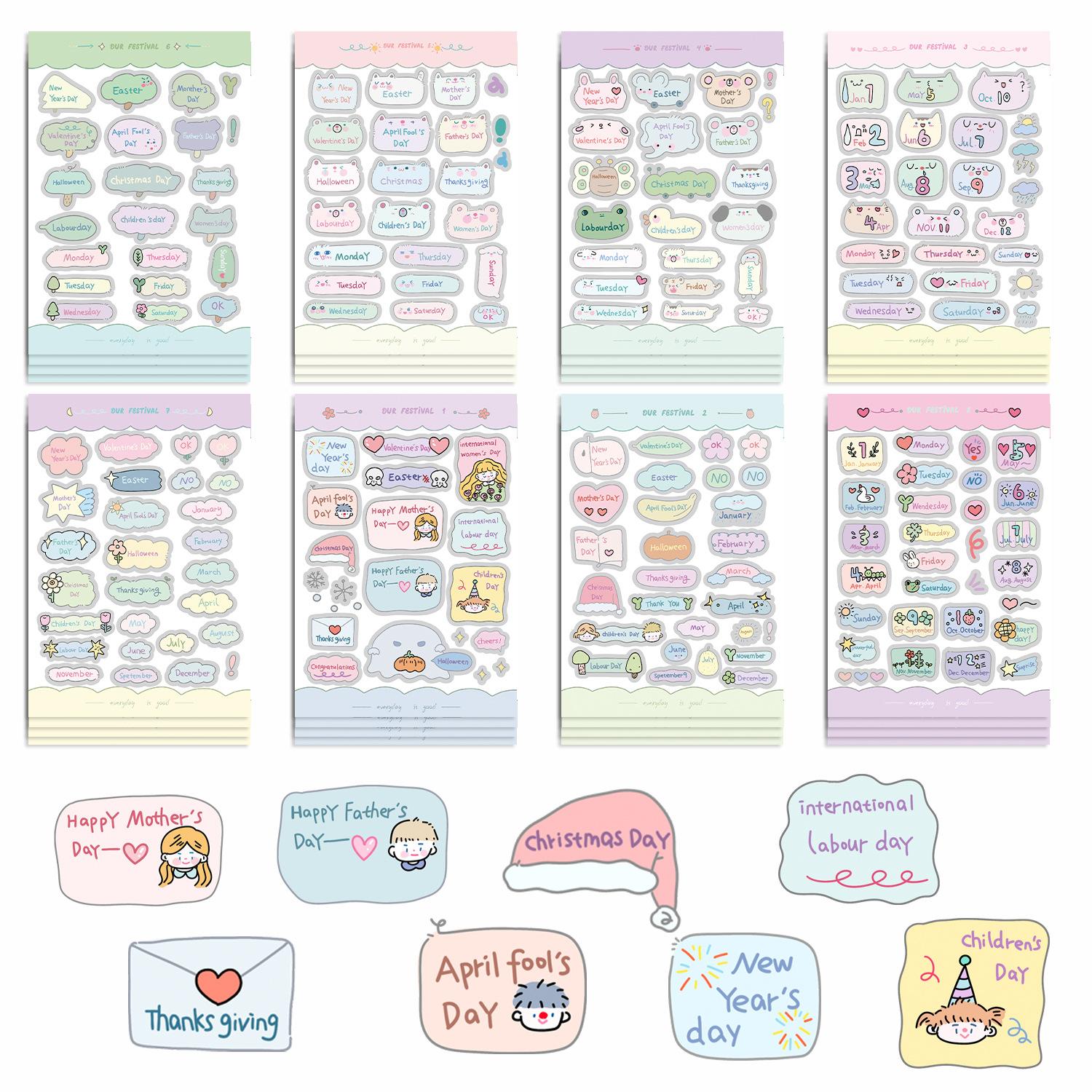 

8 Мультяшные Праздничные Маленькие Наклейки-Марки Водонепроницаемые Наклейки для Дневника Ручной Учет Наклейки для Карточек Gu DIY Украшение