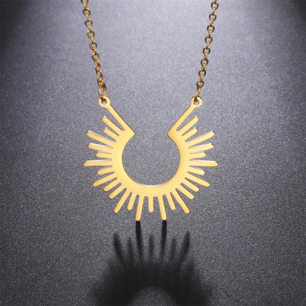 Cazador Rays of Sun Pendant Necklace for Women Half Circle Spiked Chocker Stainless Steel Jewelry Birthday Gift