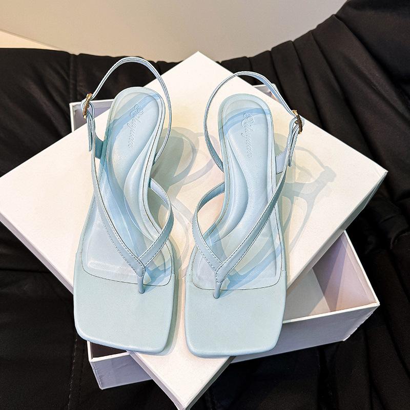 

French high-heeled toe sandals women s high-end 2025 new summer nude square-head high-heeled shoes strappy Roman shoes 40 світло-синій колір