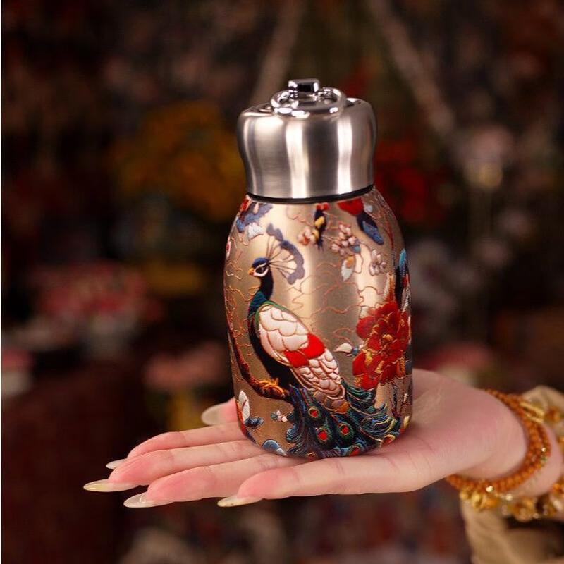 Shangqi Retro Golden Peacock Portable Thermos Cup